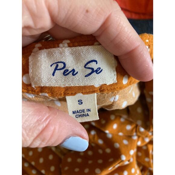 Per Se Yellow Polkadot Buttondown Shirt, Size S - Picture 4 of 7